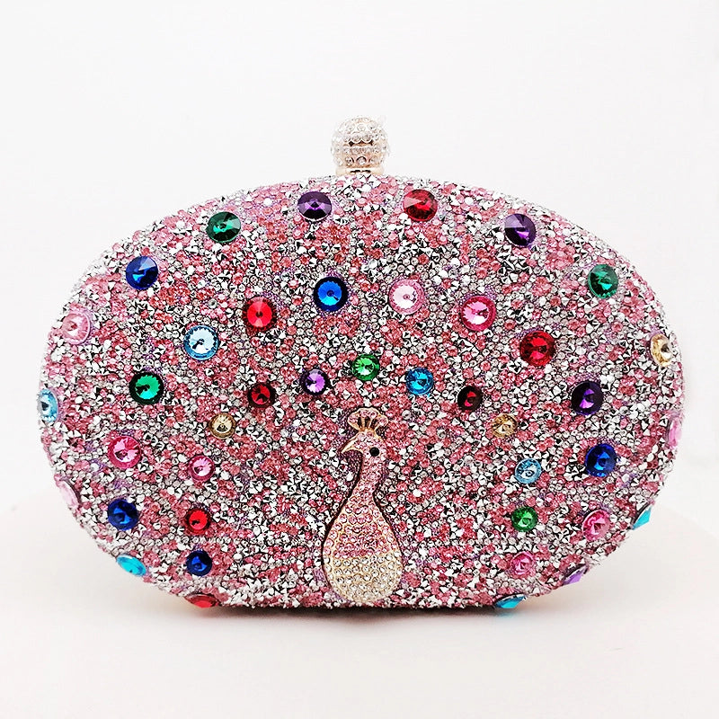 Silver Black Green Pu Leather Peacock Oval Evening Bags
