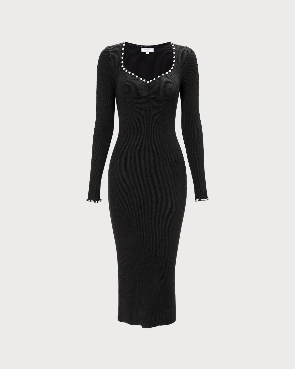 The Black Pearl Trim Bodycon Knit Midi Dress