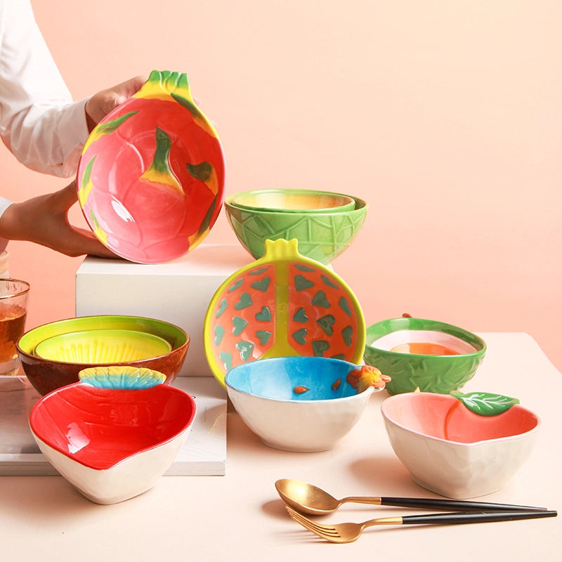 Ceramic Tableware Dishes Plate Set Creative Children's Bowl Cartoon Bowl Rice Bowl Dessert Salah Bowl Small Bowl Fruit Bowl