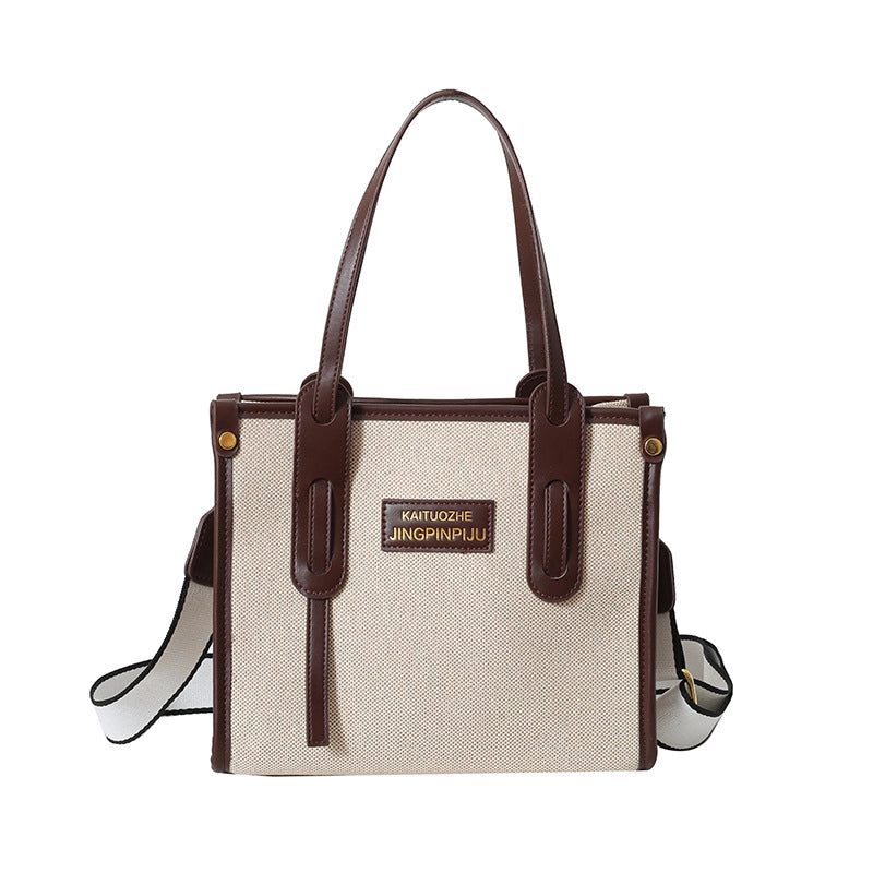 Women's Large Canvas Letter Elegant Square Zipper Tote Bag