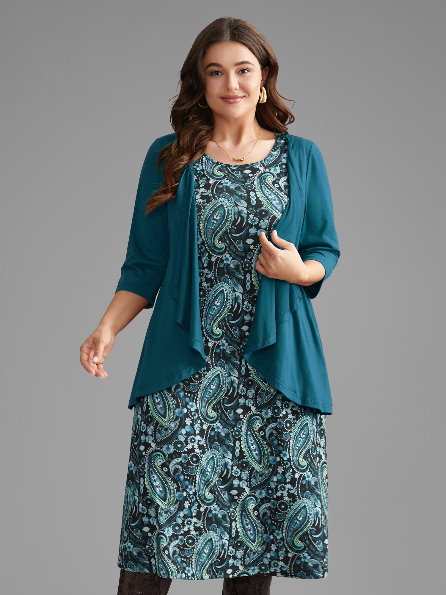 Two Piece Paisley Print Knit Dress Set