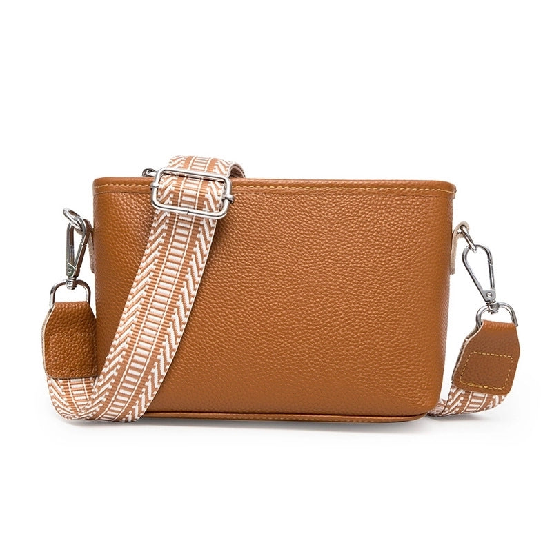 Women's Leather Stripe Solid Color Basic Square Zipper Square Bag