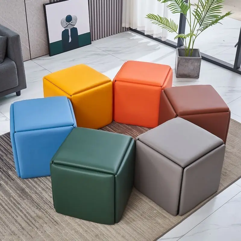 5IN1 NORDIC LEATHER OTTOMAN MULTIFUNCTIONAL STOOL STORAGE FOOT STOOL