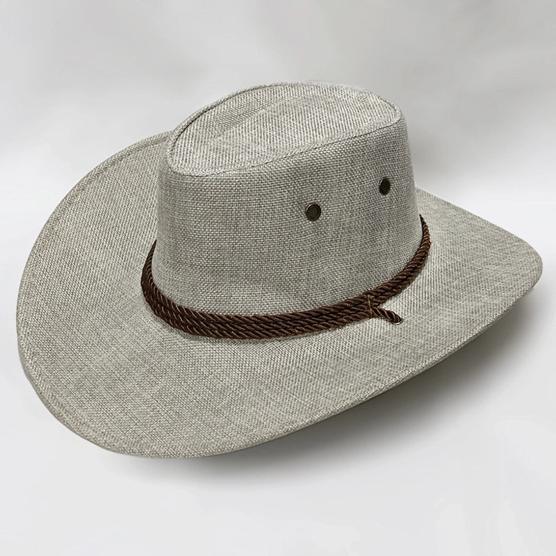 American Western Cowboy Hat Spring And Autumn Leather Men's Mountain Climbing Spanish Women's Sun Big Edge Sun Hat Sunscreen Travel