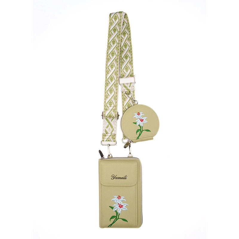 Women's Pu Leather Letter Flower Elegant Round Square Zipper Flip Cover Phone Wallets