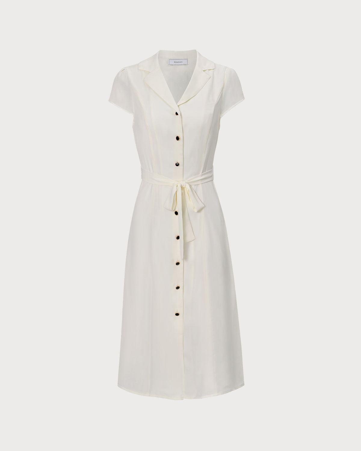 The Beige Lapel Collar Belted Shirt Midi Dress