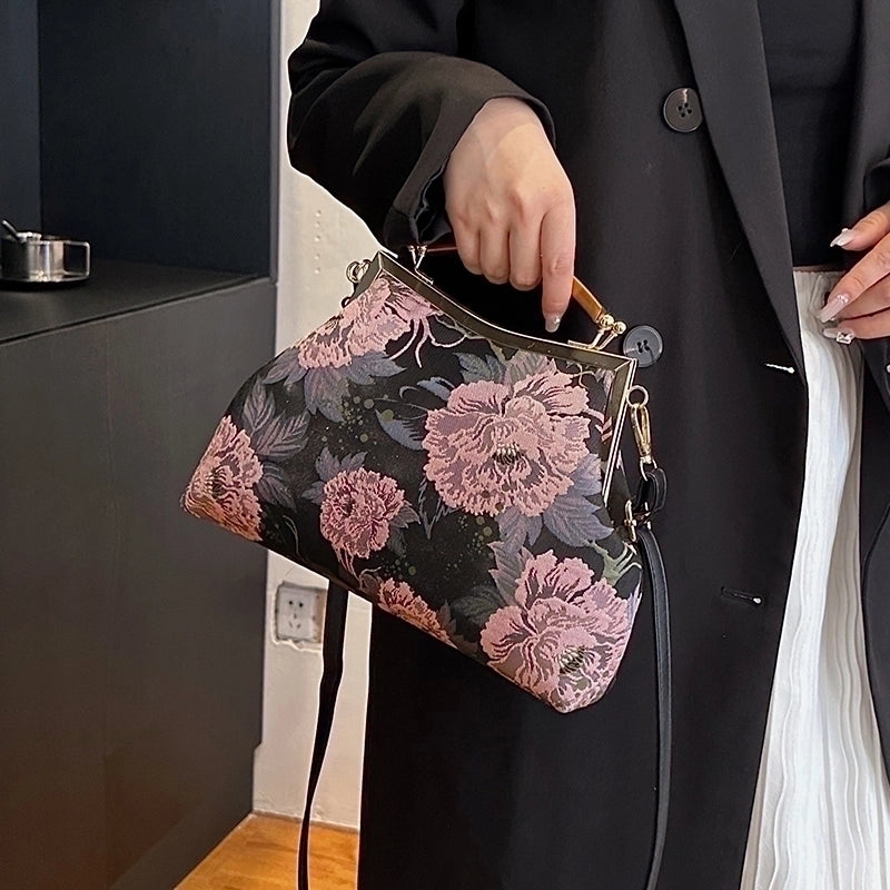 Autumn New Printing Cheongsam Bags Women's Elegant Retro Clip Handbag Ancient Style Small Bag Hand Holding Mom Style Bag