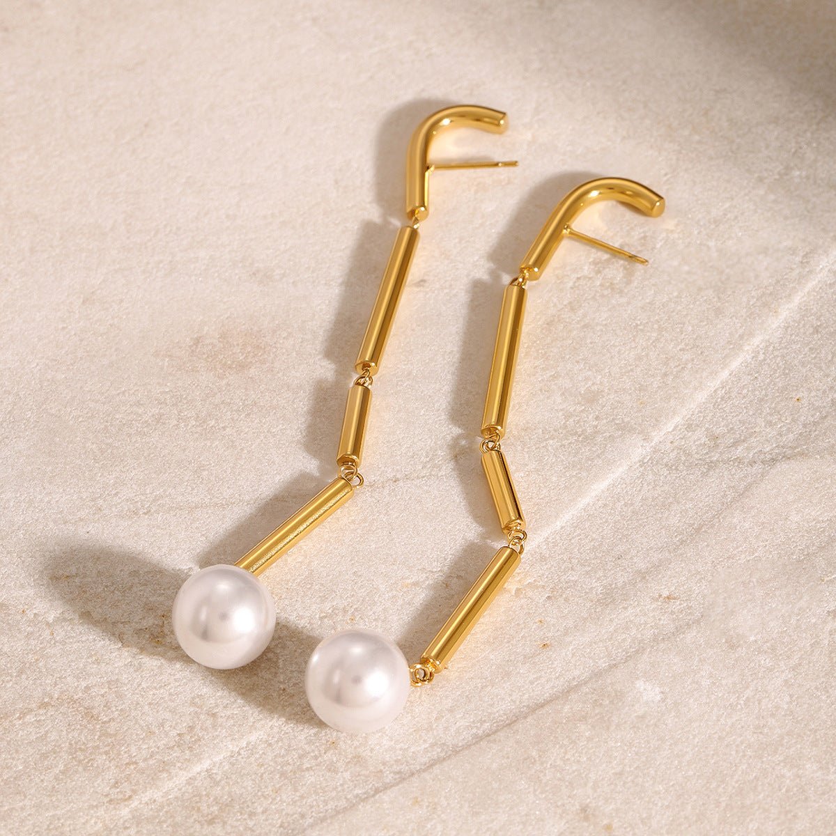 Stainless Steel Tassel Earrings Niche Pearl Earrings Titanium Steel Ins Earrings