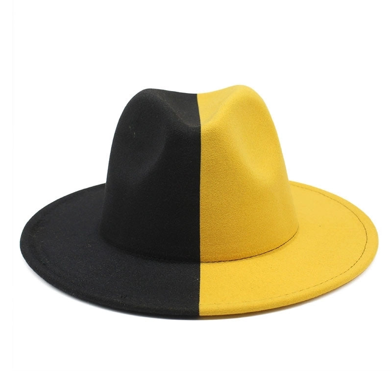 New Yin And Yang Double Color Matching Men's And Women's Woolen Felt Hat Autumn And Winter Fashion Flat Brim Jazz Hat 02