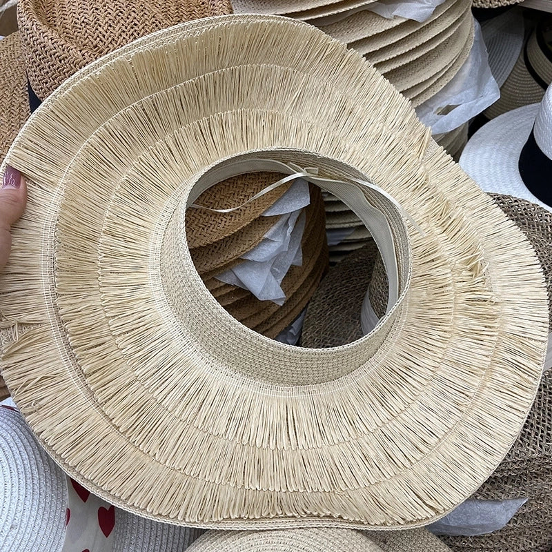 Summer Color Hand-woven Visor Straw Hat Wide Brim Hat