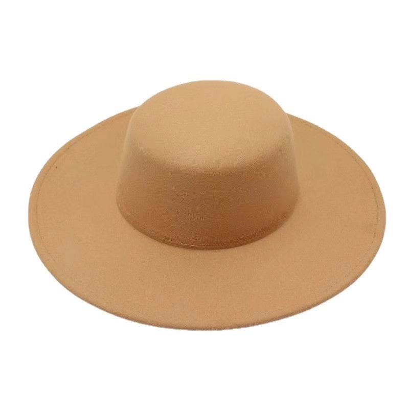Special For Autumn And Winter Flat Top Woolen Hat Big Brim Felt Hat Female Jazz Hat French Hepburn Style