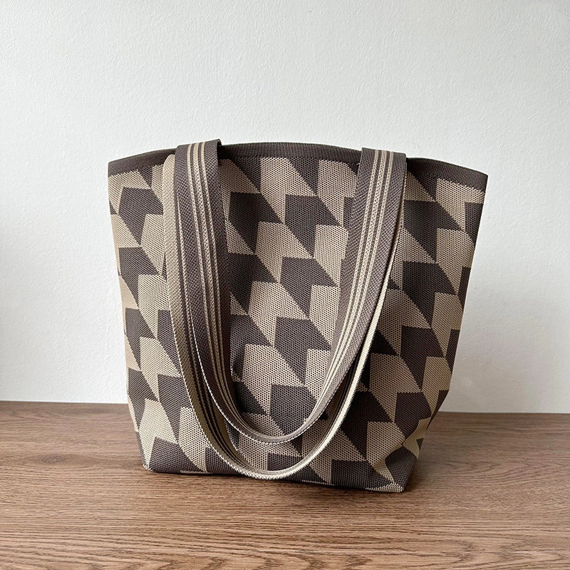Women's Large Polyester Printing Classic Style Square Open Straw Bag
