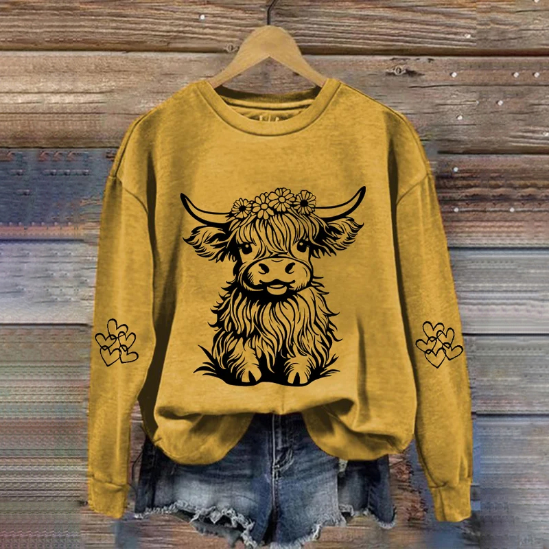 Floral Highland Cow Print Sweatshirt