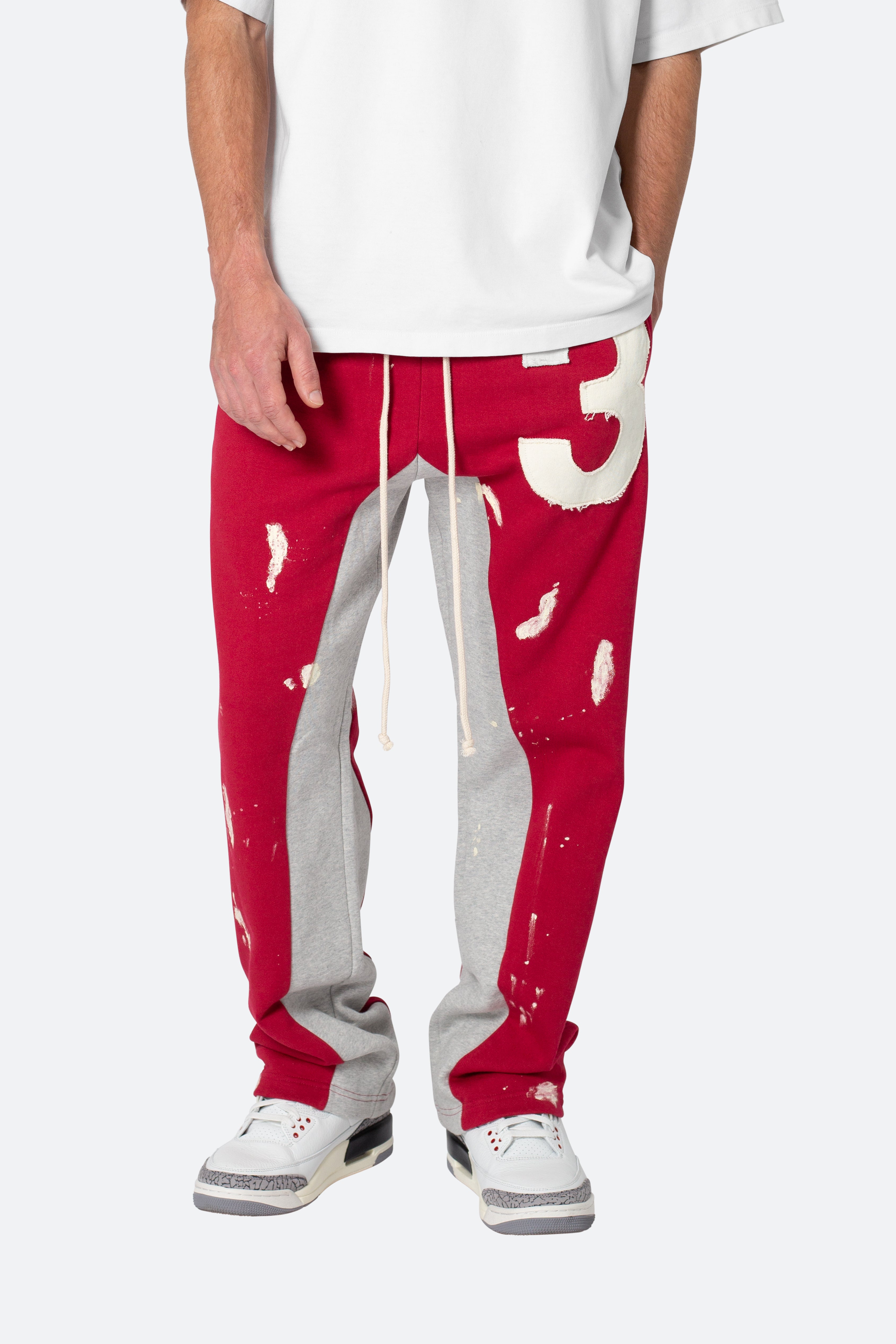 3 Patch Contrast Sweatpants - Red/Grey