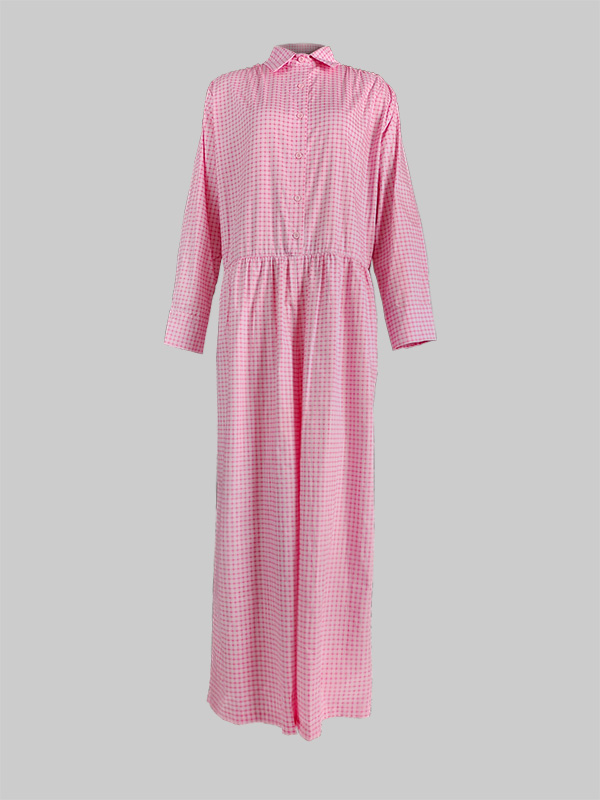 Long Sleeves Loose Buttoned Plaid Pleated Split-Joint Lapel Jumpsuits