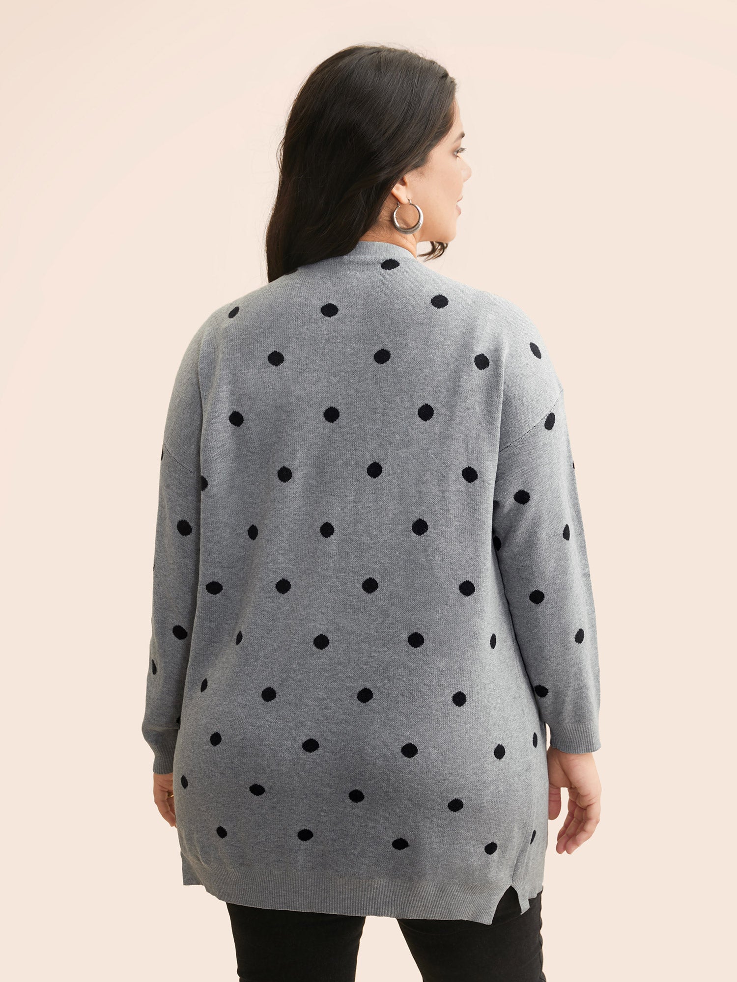 Polka Dot Kimono Collar Patch Pocket Cardigan