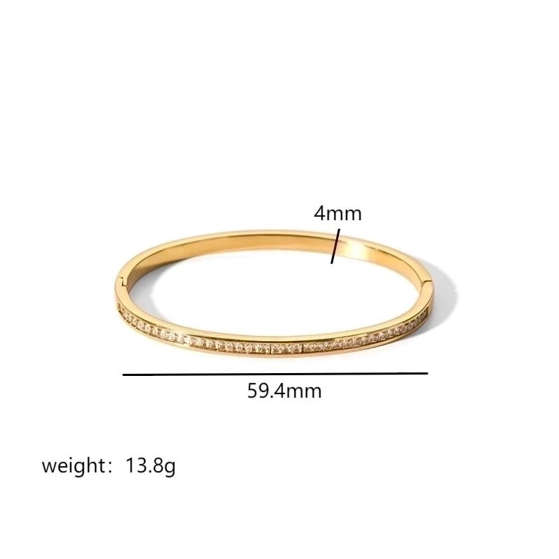 Minimalist Rectangle Stainless Steel Polishing Plating Inlay Zircon 18k Gold Plated Bangle