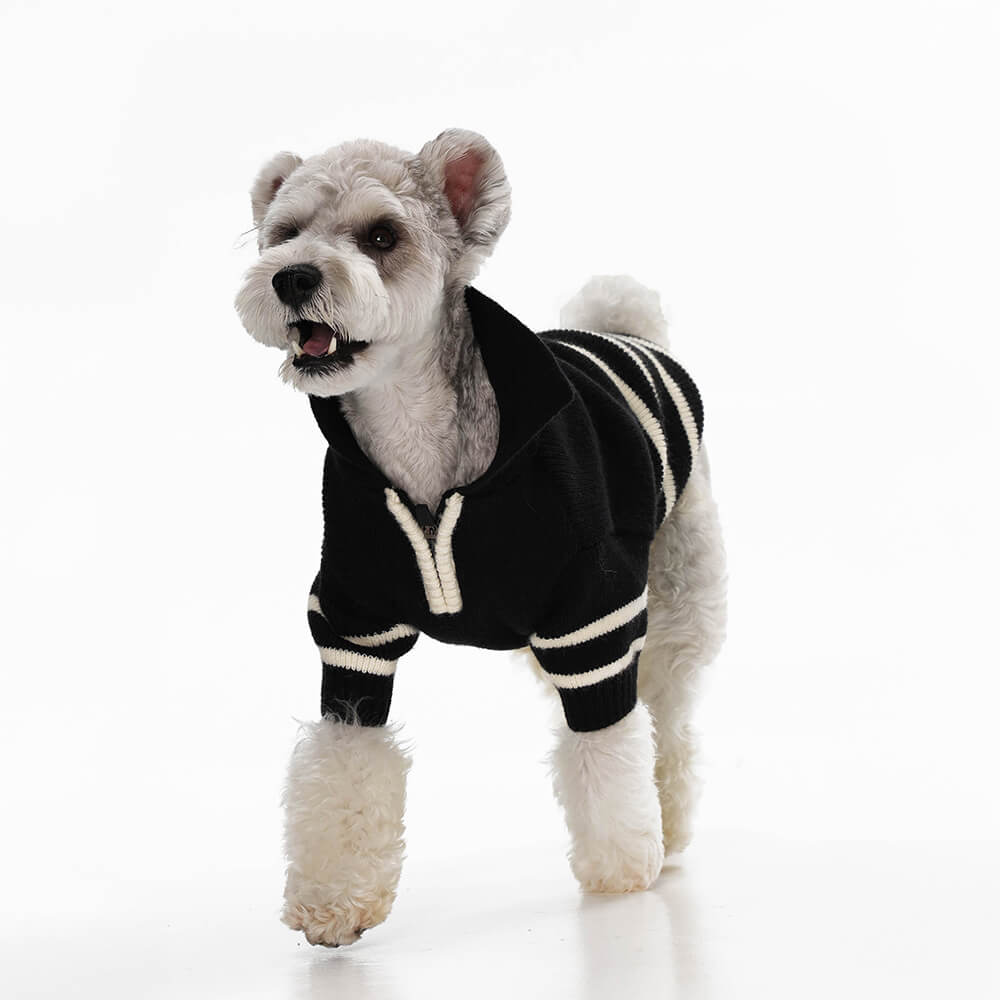 Casual Folded Collar Striped Soft Warm Stretchable Knit Dog Sweater