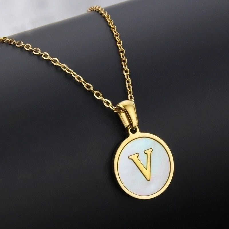 Minimalist Round Letter Titanium Steel Shell 18K Gold Plated Plating Necklace