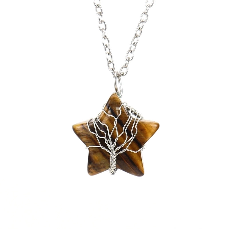 Minimalist Star Natural Stone Ferroalloy Patchwork Pendant Necklace