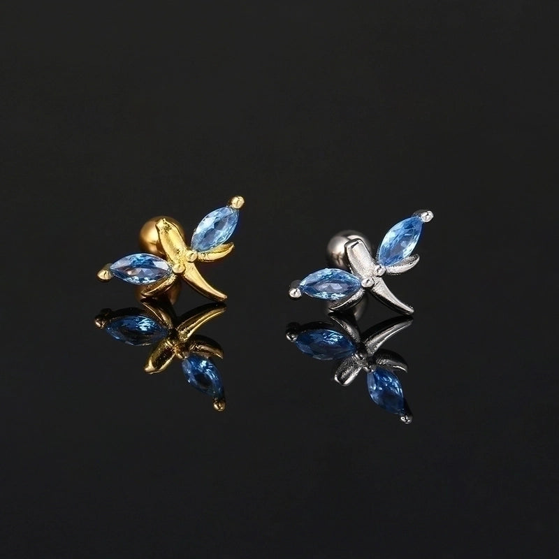 1 Piece Minimalist Classic Style Geometric Butterfly Inlay Copper Zircon Ear Studs
