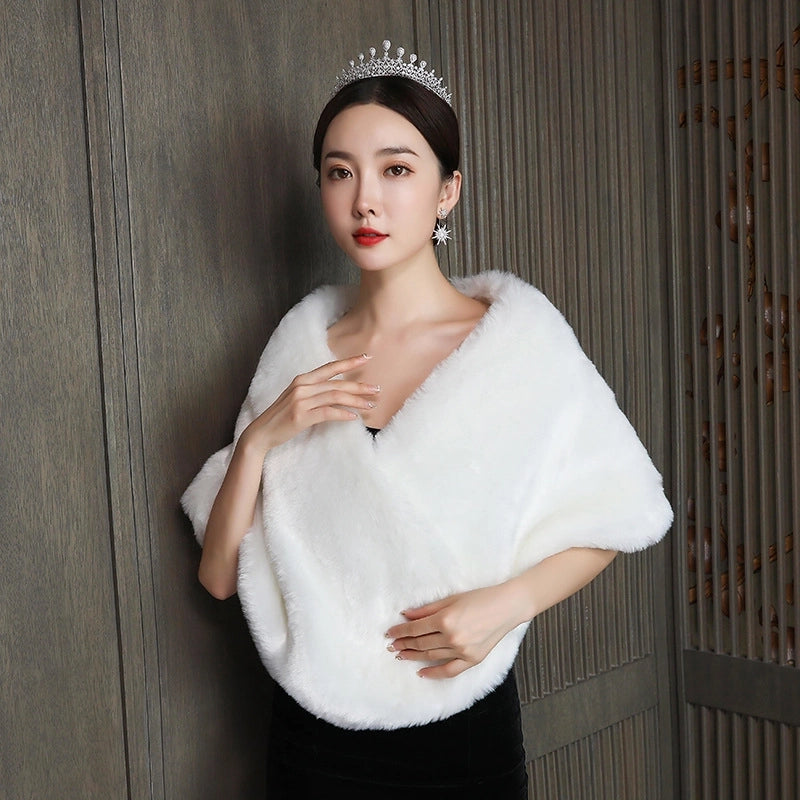 Bridal Wedding Dress Warm Wedding Ceremony Thickened Dress Cheongsam Shawl Autumn And Winter Cape Woolen Shawl Coat For Women