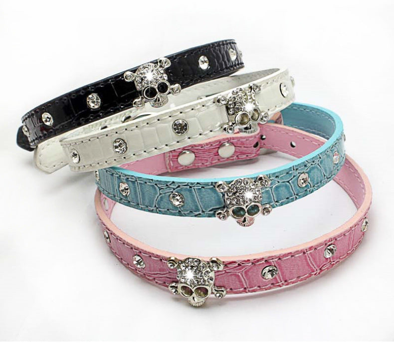 Rhinestone Skull Decor Dog Cat Collar