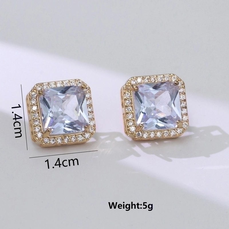 1 Pair Minimalist Leaf Moon Heart Shape Inlay Copper Zircon Drop Earrings Ear Studs