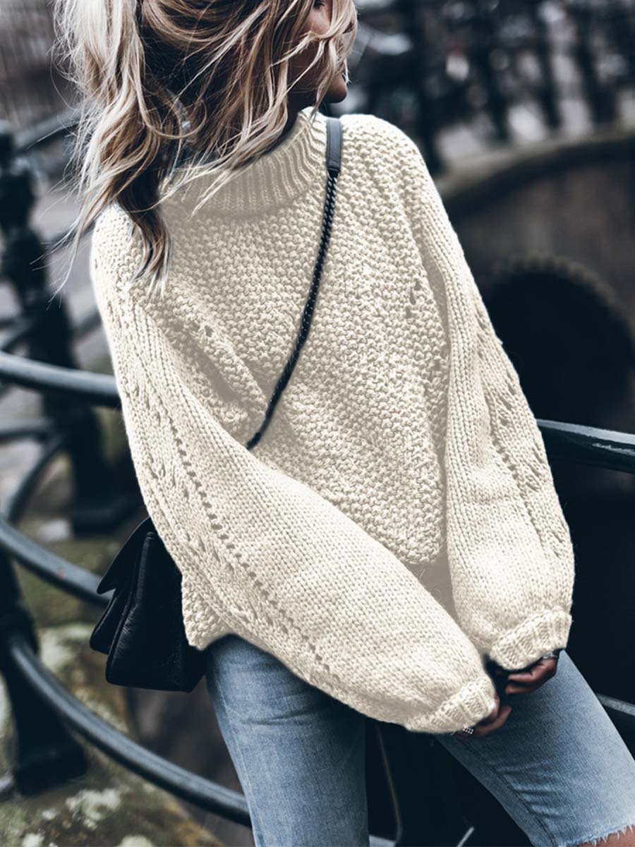 Solid Color Pullover Hollow Jumper