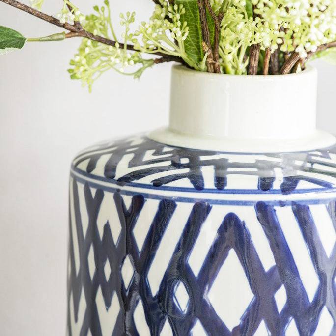 Porcelain Lidded Jar Tall - Blue Chevron