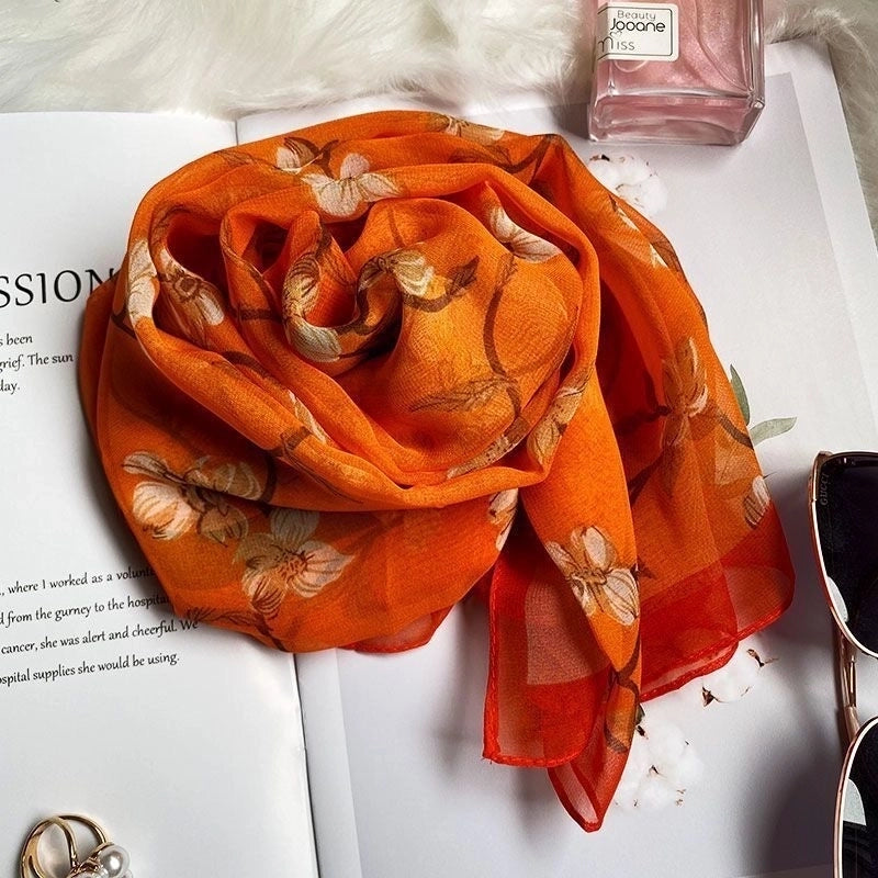 Women's Elegant Minimalist Flower Georgette Silk Scarf