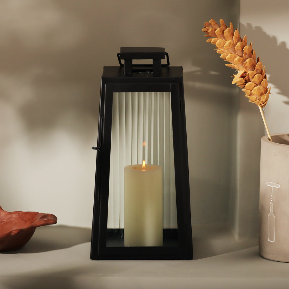 Quinn Glass and Metal Lantern Medium - Black