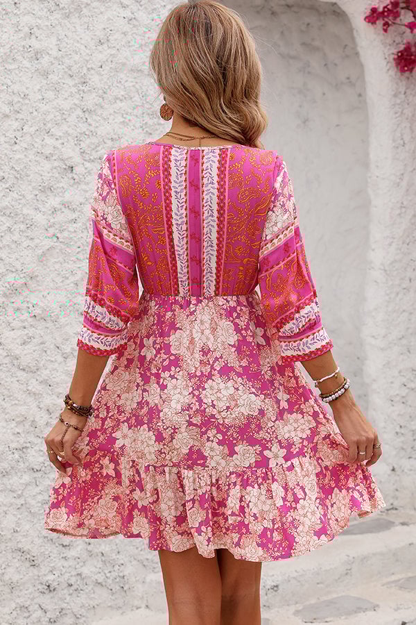 Bohemia Print V Neck Casual Mini Dress