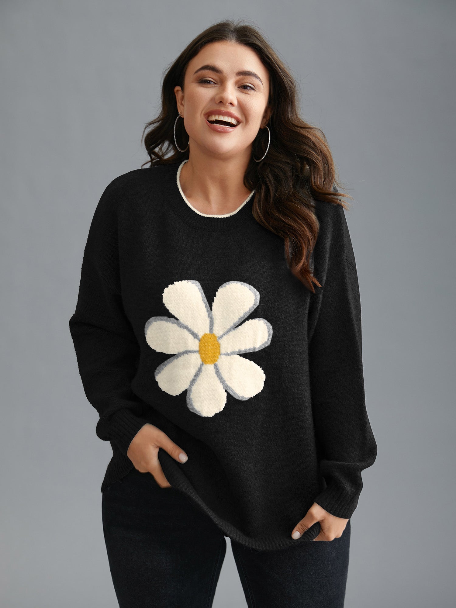 Floral Textured Crew Neck Pullover