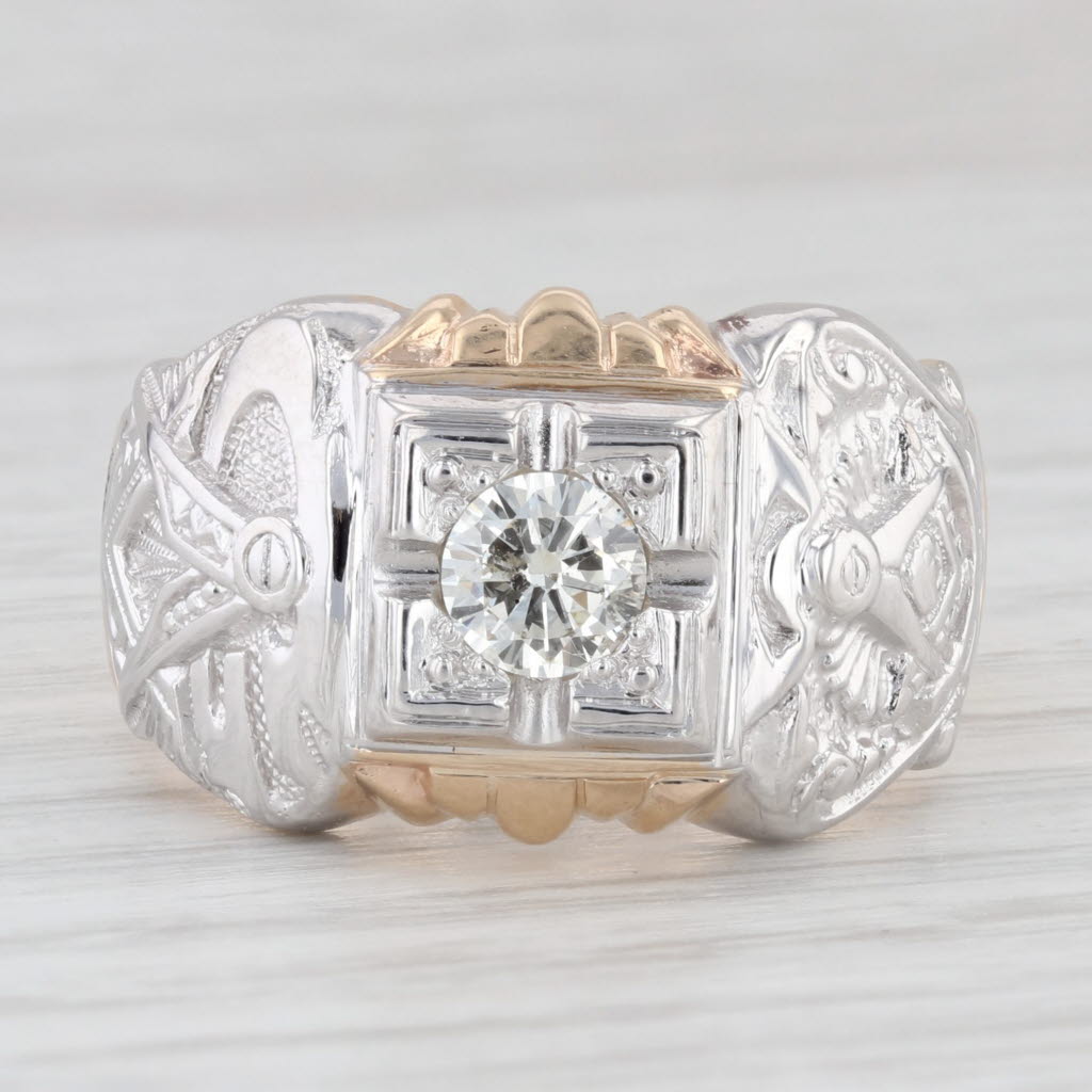 0.57ct Diamond Past Master Ring 14k Gold Size 11.5 Masonic Signet Square Compass