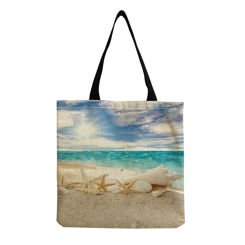 Women's Medium Linen Underwater World Beach Square Open Shopping Bags