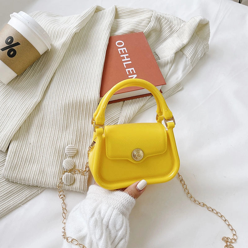 Women's Mini All Seasons Pvc Solid Color Fashion Metal Button Square Magnetic Buckle Handbag