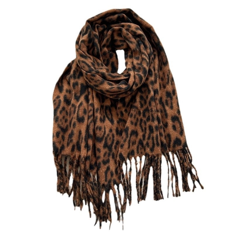 Unisex Retro Leopard Polyester Tassel Scarf