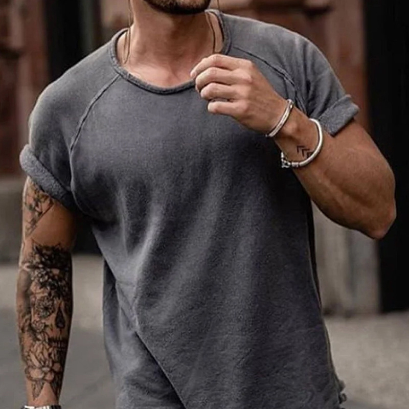 Loose Distressed Solid Color Street Short-Sleeved T-Shirt