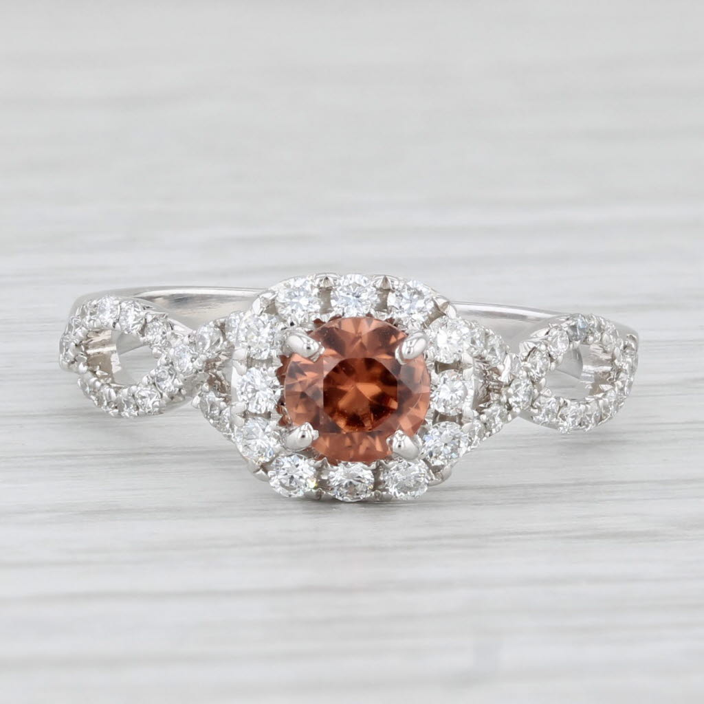 1.08ctw Brown Zircon Diamond Halo Ring 14k White Gold Size 7.25 Engagement
