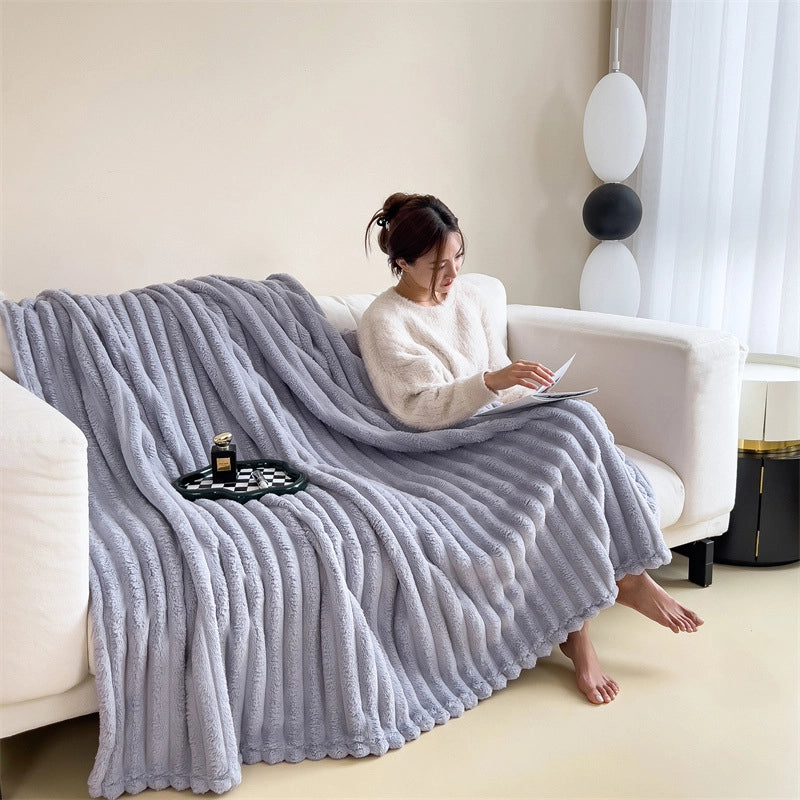 Short Velvet Rabbit Fur Blanket Thickened Light Luxury Blanket Office Nap Blanket Sofa Blanket Coral Velvet Flannel Bed