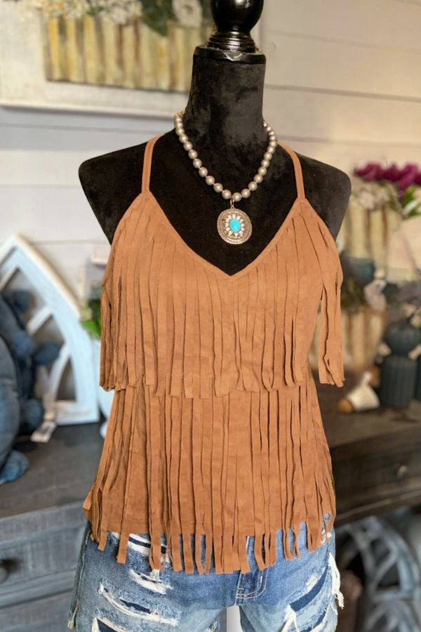 Suede Fringed Camisole Vest