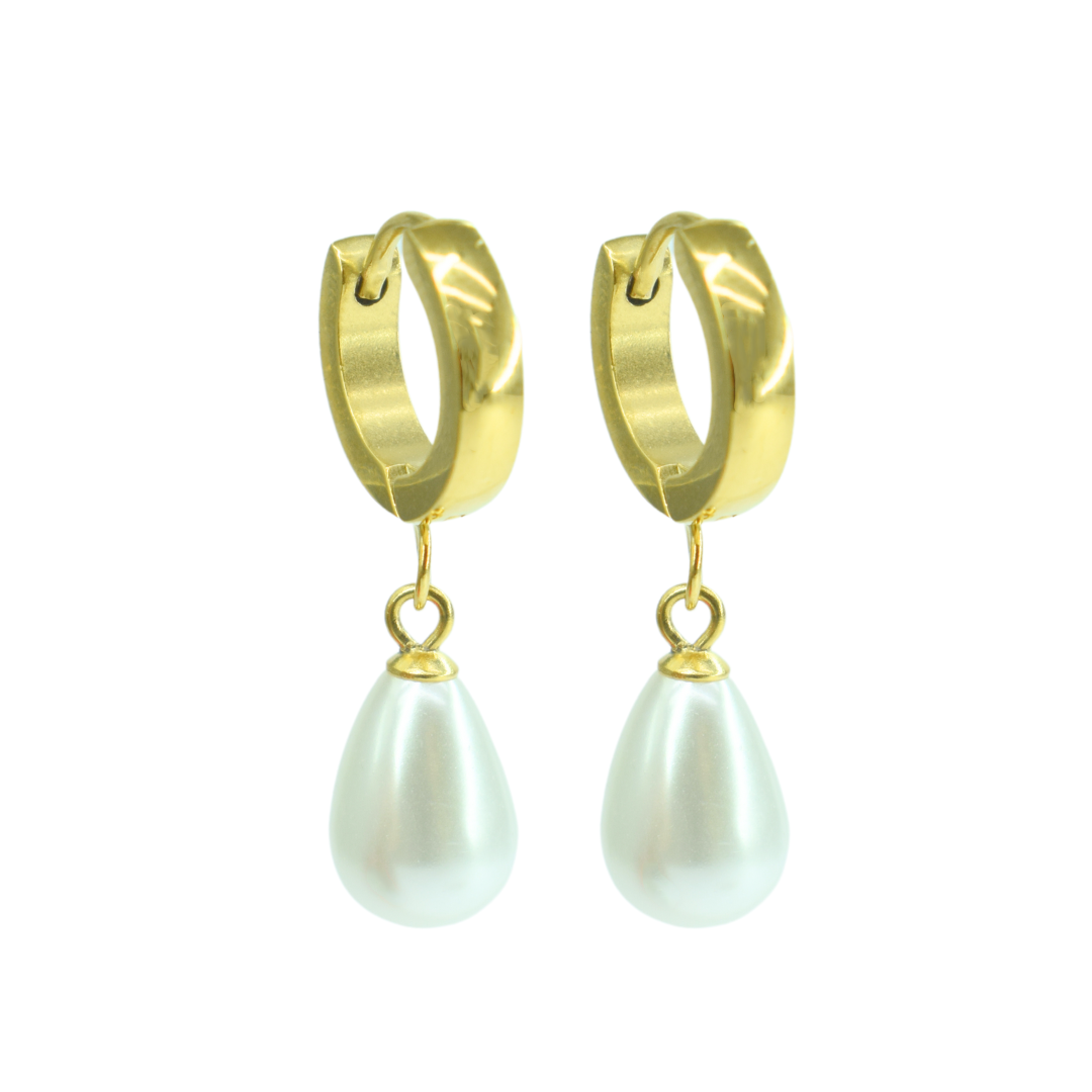 Drop pearl hoops - Gold