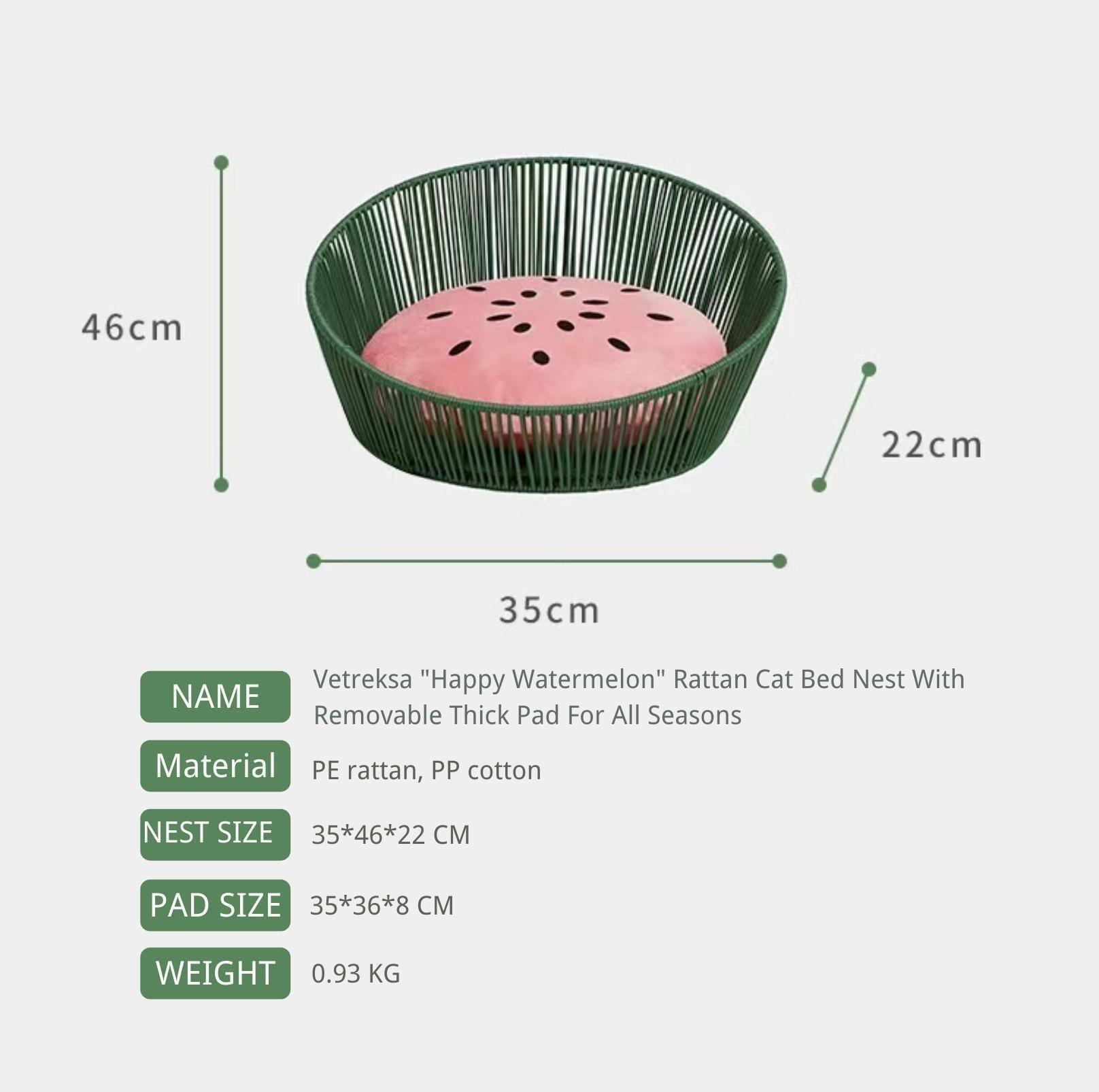 Vetreksa Watermelon Rattan Cat Bed Dog Bed With Removable Thick Pad