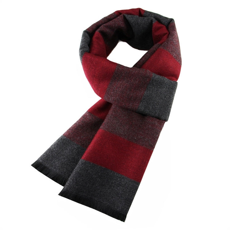 Middle-aged And Elderly Men's Scarf Winter Warm Thick Brushed Striped Scarf Men's Cotton Grandpa Gift Scarf