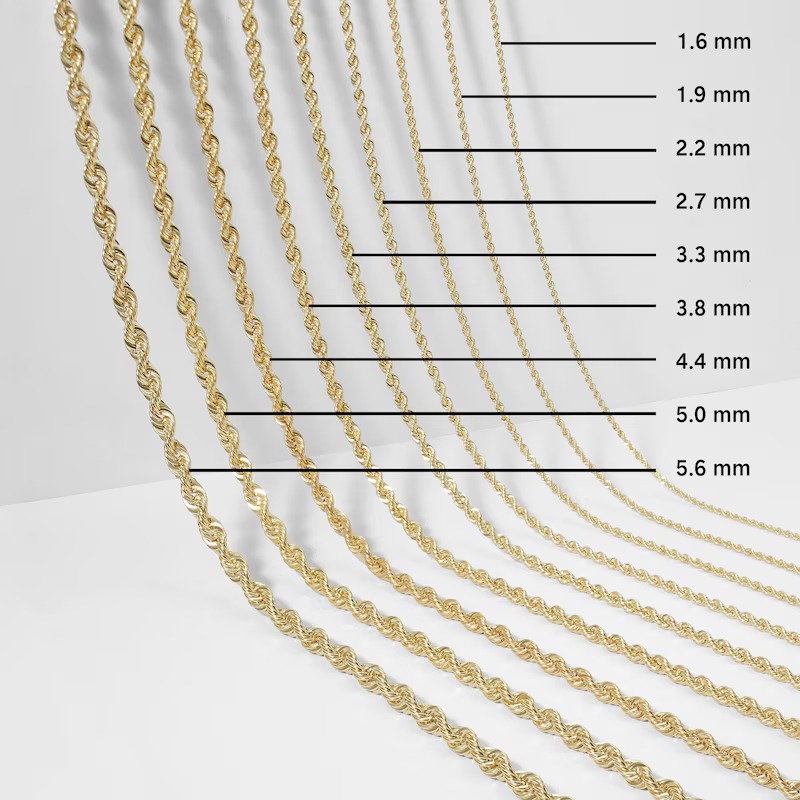 Rope Chain Solid 10K Yellow Gold 22
