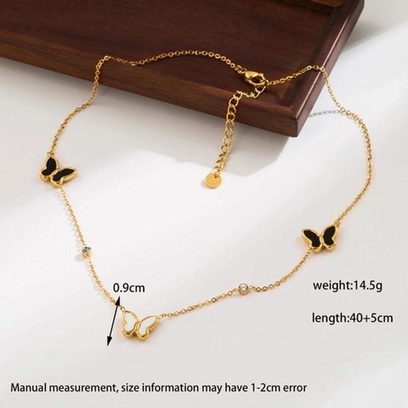 2 Pieces Vintage Style Minimalist Round Heart Shape Butterfly Stainless Steel Plating Inlay Zircon 18k Gold Plated Necklace