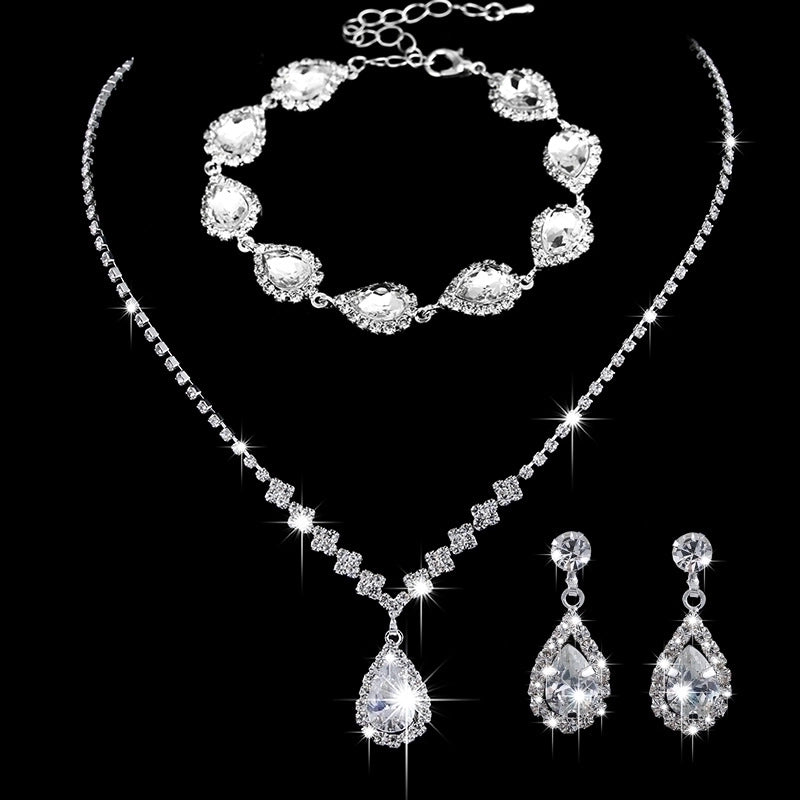 Minimalist Solid Color Artificial Crystal Copper Inlay Zircon Earrings Necklace