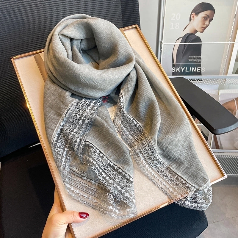 Women's Elegant Sweet Solid Color Polyester Printing Silk Scarf
