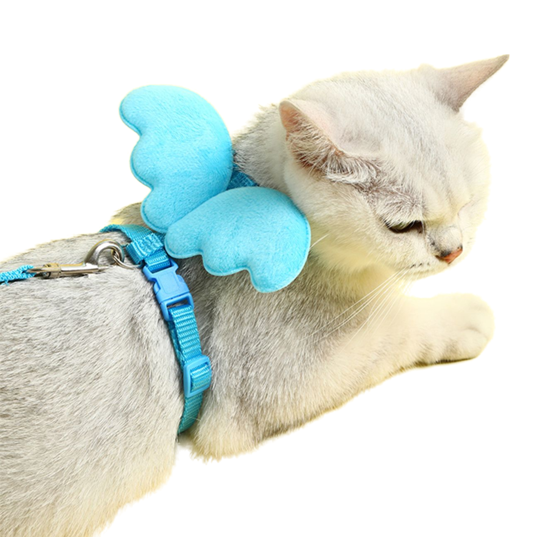 Winged cat harness for cat securing